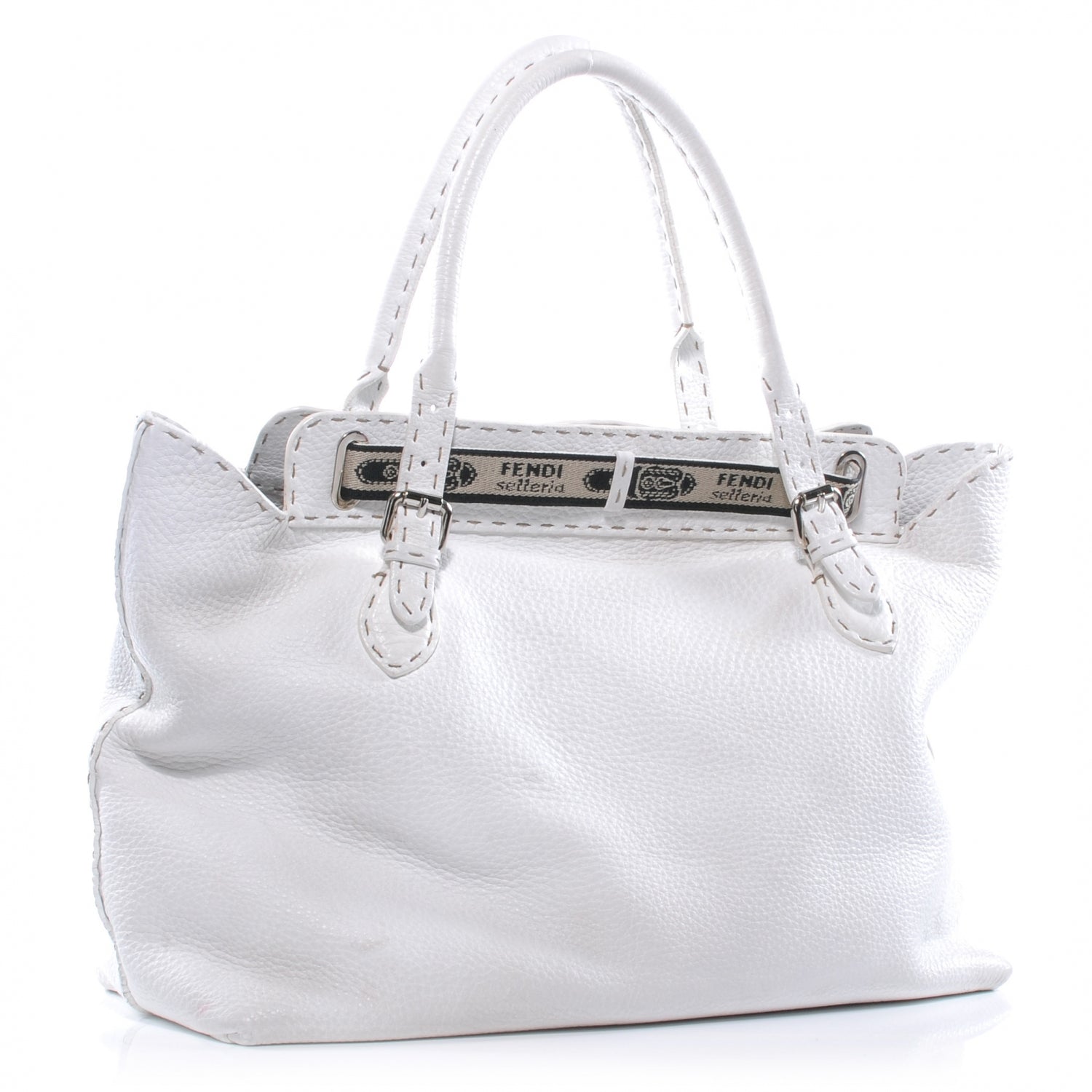 Fendi Calfskin Romano Selleria Borghese Tote White 3 of 9