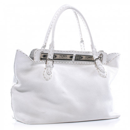 Fendi Calfskin Romano Selleria Borghese Tote White 3 of 9