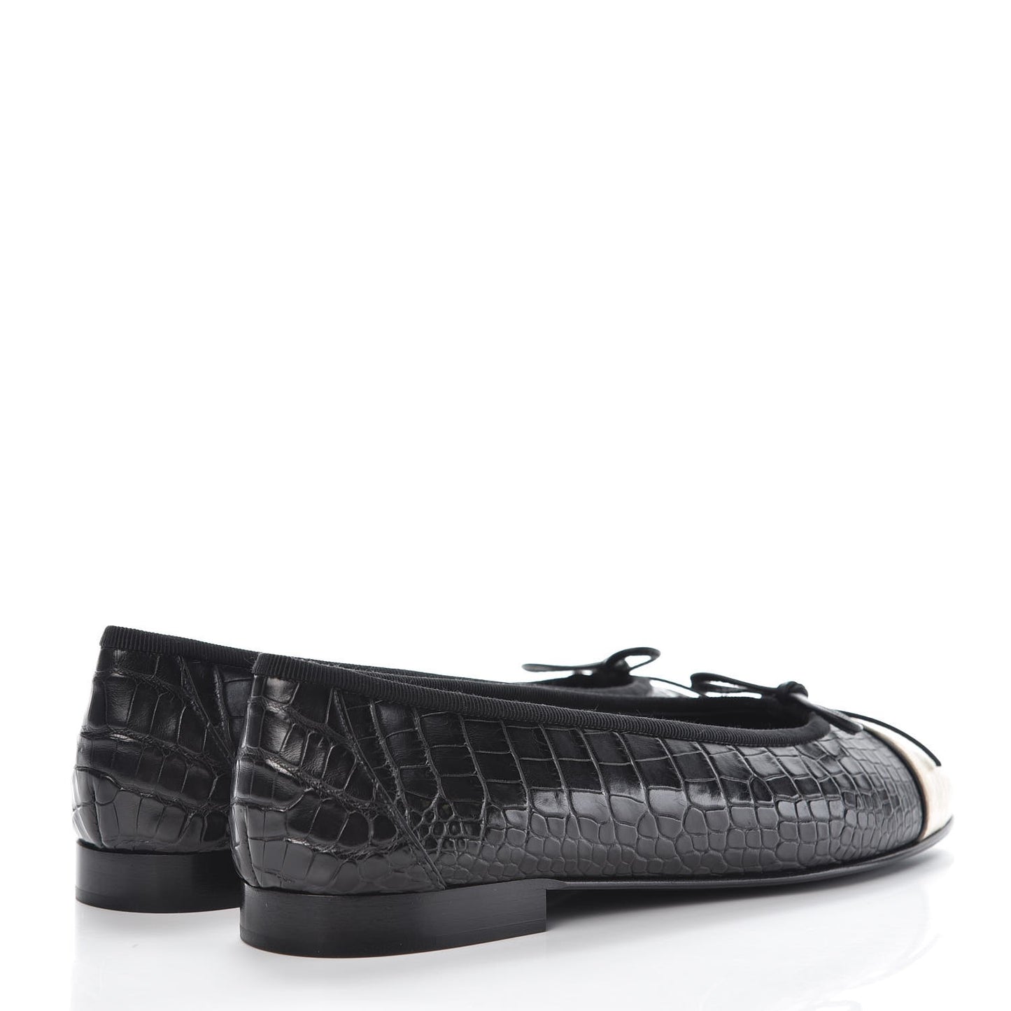 Crocodile Patent CC Cap Toe Ballerina Flats 38 Black