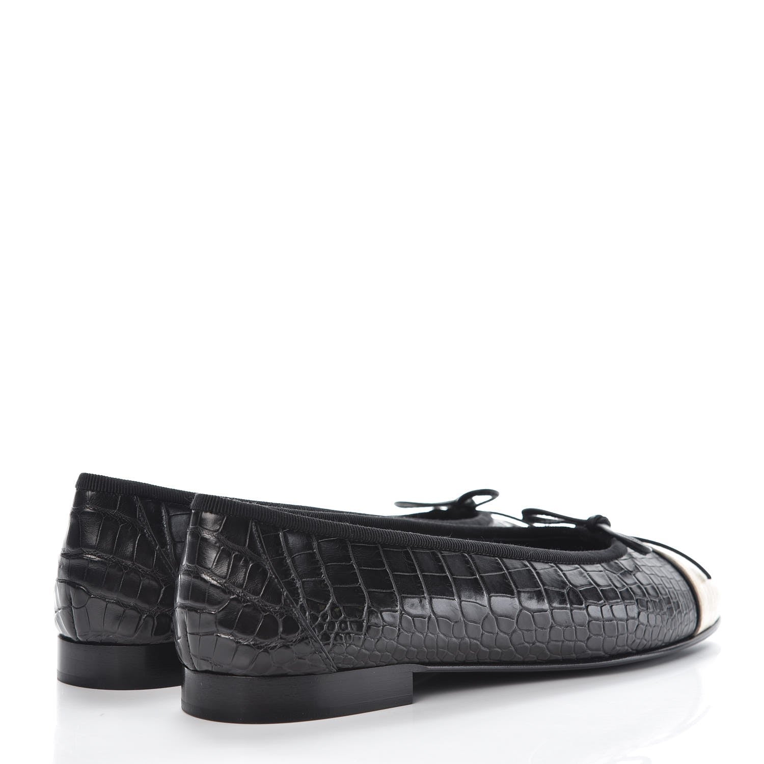 Chanel Crocodile Patent CC Cap Toe Ballerina Flats 38 Black 4 of 8