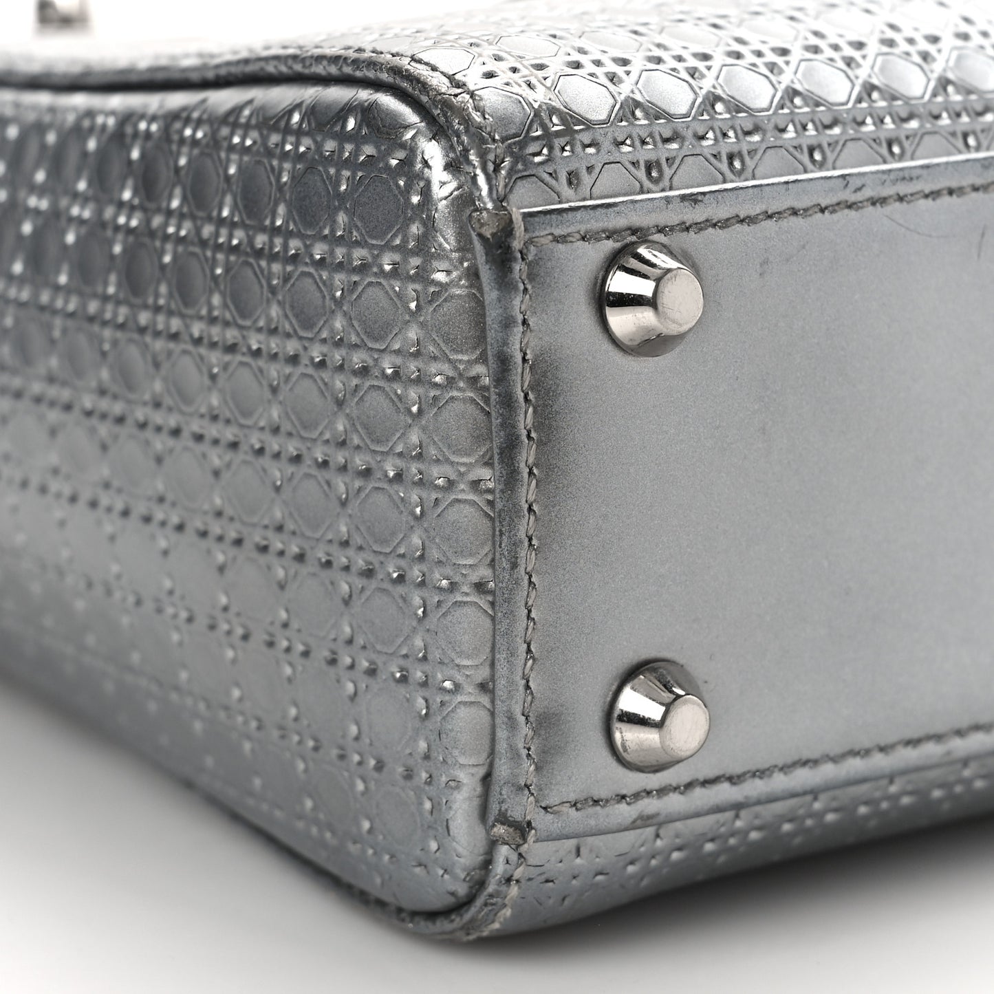 Metallic Patent Micro-Cannage Mini Lady Dior Silver