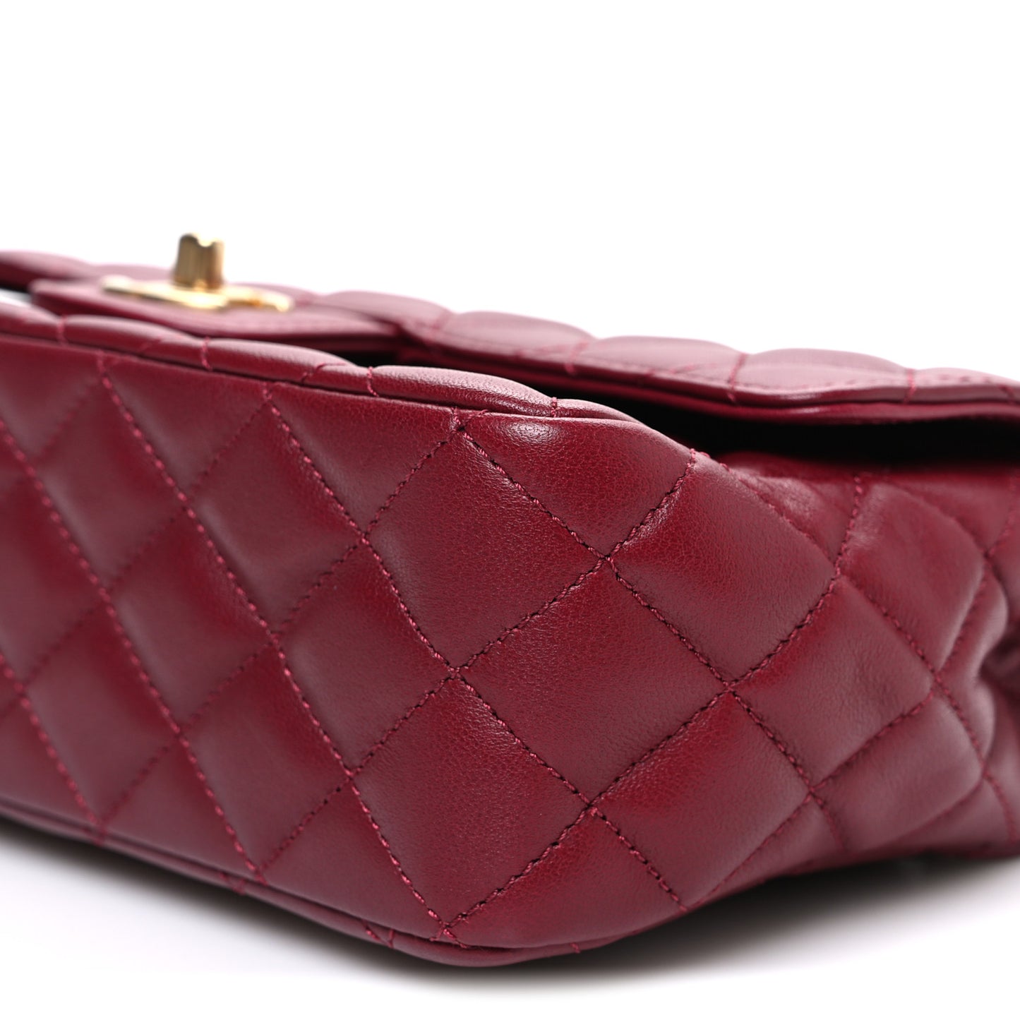 Lambskin Quilted Small Metal Top Handle Rectangular Flap Burgundy
