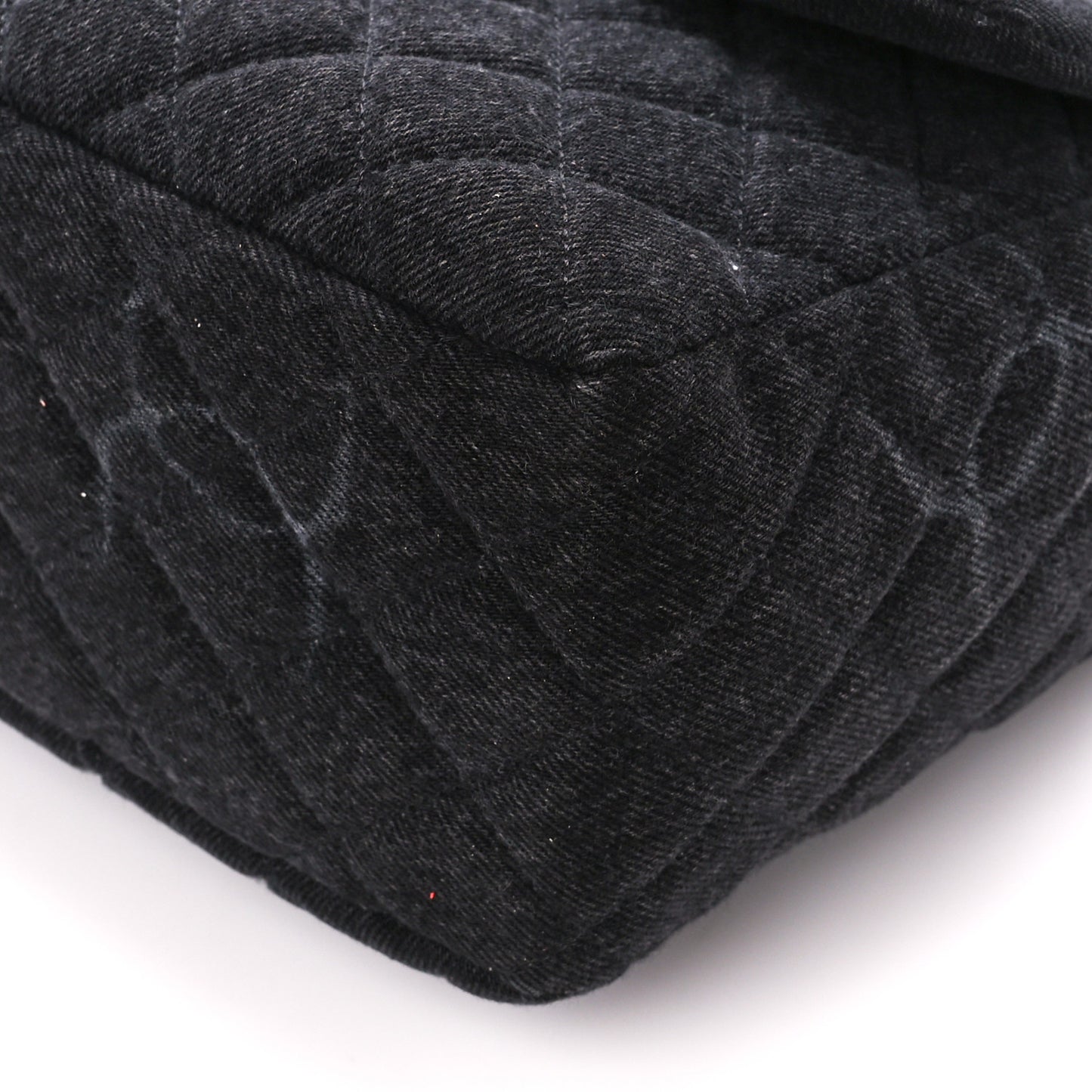 Denim Quilted CC Print Jumbo Single Flap Black