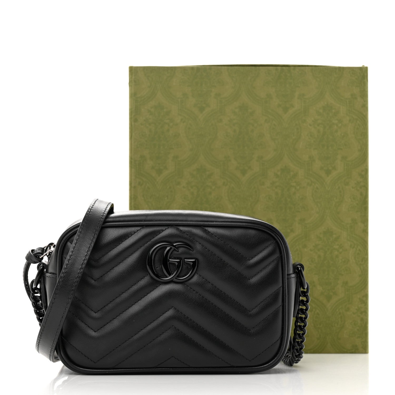 Gucci Calfskin Matelasse Monochrome Mini GG Marmont Chain Shoulder Bag Black 14 of 14