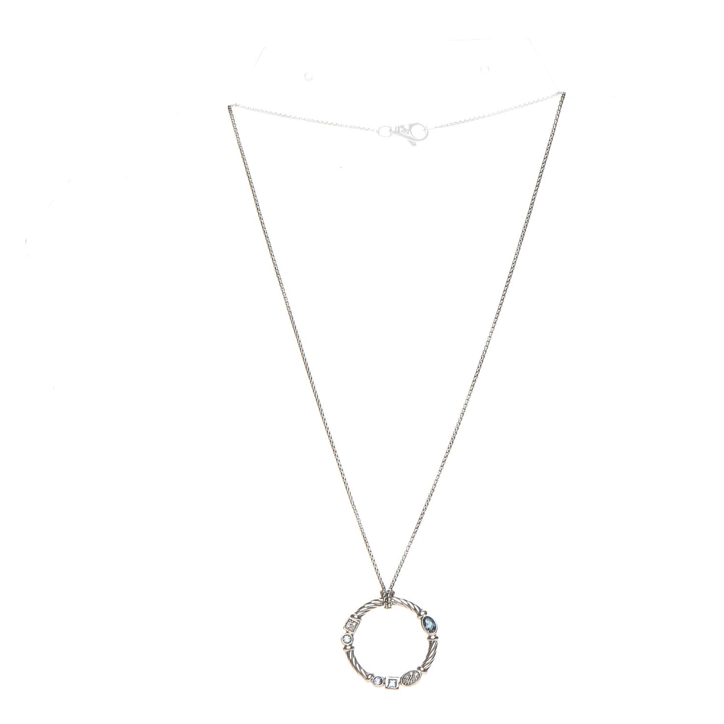 Sterling Silver Diamond Blue Topaz Iolite Aquamarine Confetti Pendant Necklace