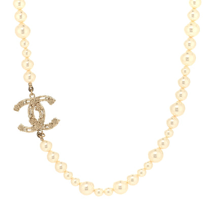 Chanel Pearl Crystal CC Camellia Short Necklace Gold 1 of 5