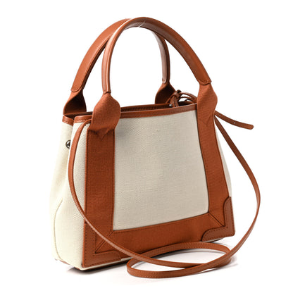 Balenciaga Cotton Canvas Satin Calfskin Navy Cabas XS Naturel Caramel 4 of 12