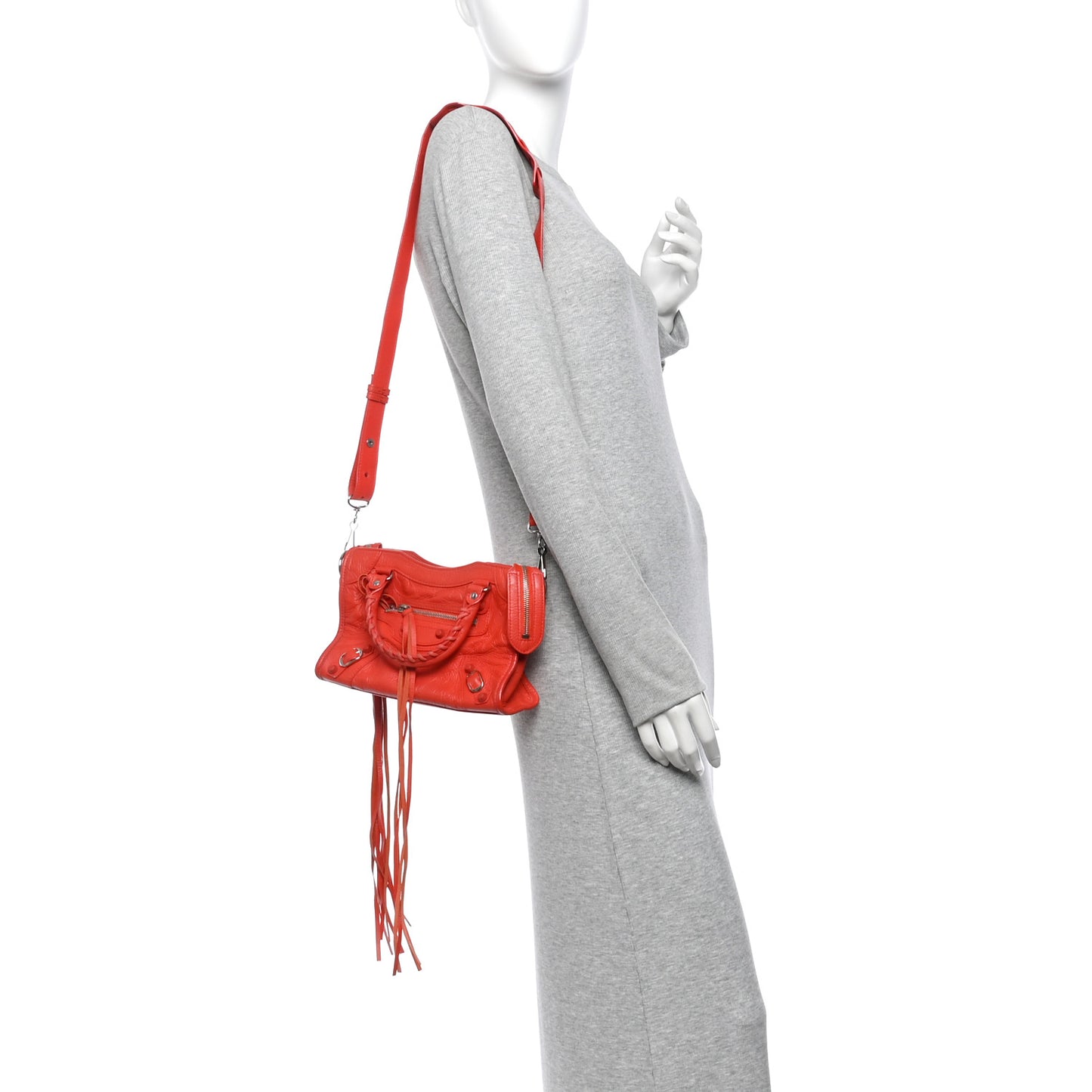 Matte Goatskin Rubber Covered Classic Hardware Mini City Rouge Coquelico Rouge Braise