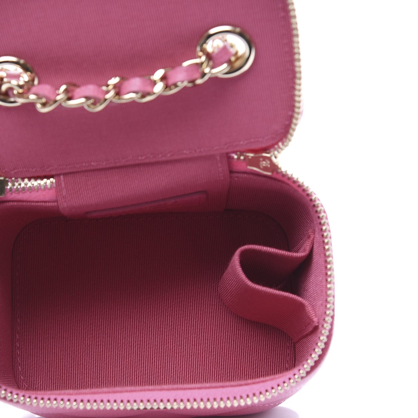 Caviar Quilted Mini Vanity Case With Chain Pink