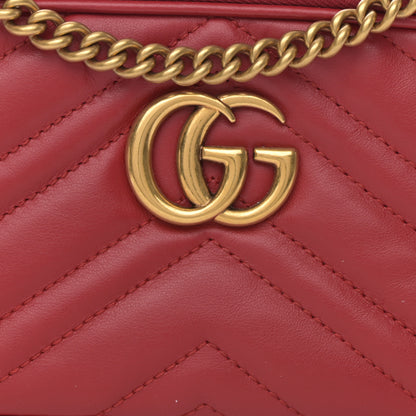 Gucci Calfskin Matelasse Mini GG Marmont Chain Crossbody Bag Hibiscus Red 10 of 13