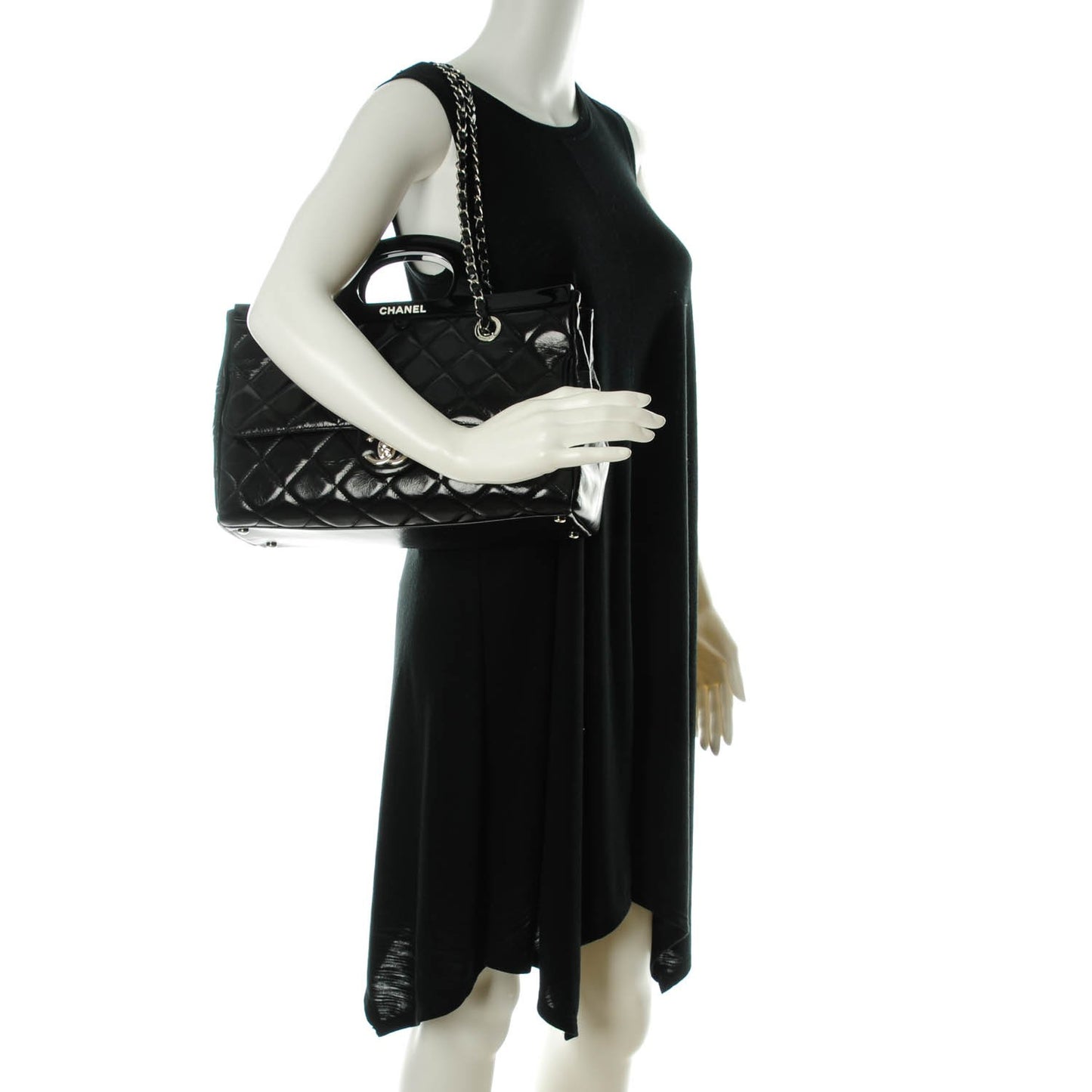 Glazed Calfskin Quilted Small CC Delivery Tote Black