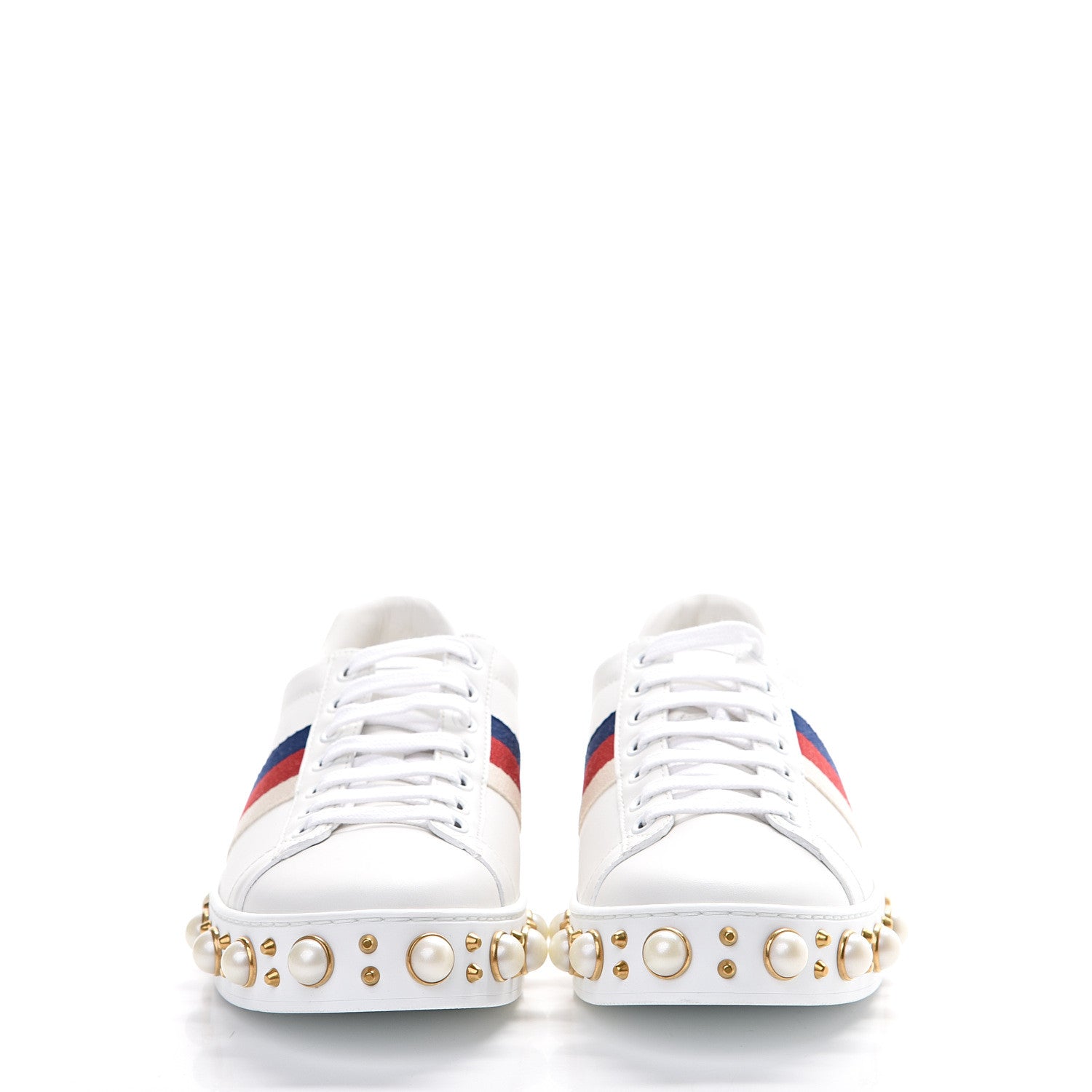 Gucci Calfskin Ayers Web Pearl Studded Womens Ace Sneakers 38.5 White 2 of 8