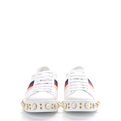 Gucci Calfskin Ayers Web Pearl Studded Womens Ace Sneakers 38.5 White 2 of 8