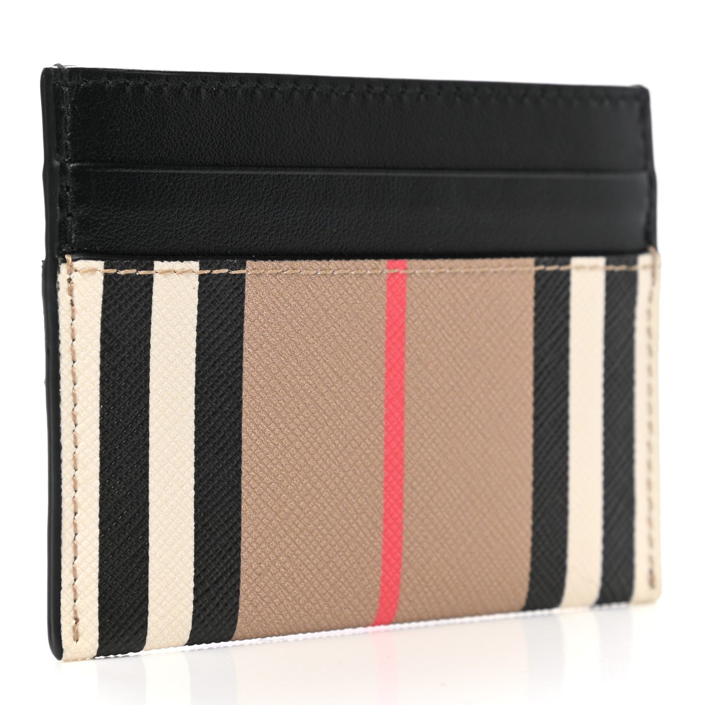 E-Canvas Calfskin Icon Stripe Card Case Archive Beige