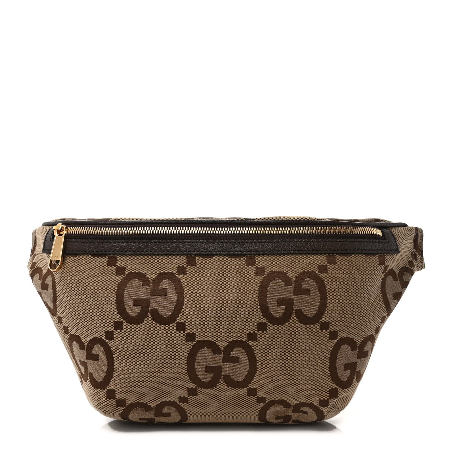 Monogram Jumbo GG Textured Dollar Calfskin Web Belt Bag Camel Ebony New Acero