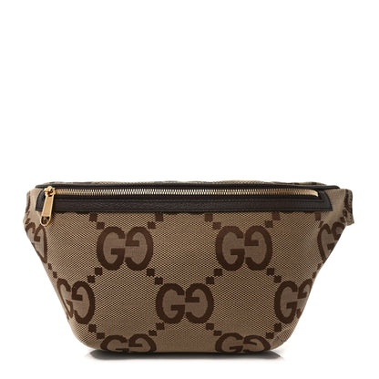 Gucci Monogram Jumbo GG Textured Dollar Calfskin Web Belt Bag Camel Ebony New Acero 1 of 8