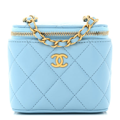 Chanel Lambskin Quilted Pearl Crush Mini Vanity Case With Chain Light Blue 1 of 12
