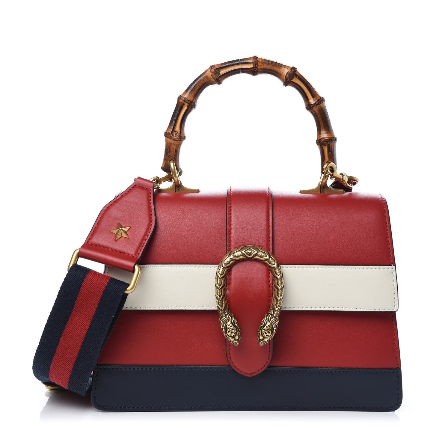 Calfskin Bamboo Web Medium Dionysus Top Handle Bag Red White Blue