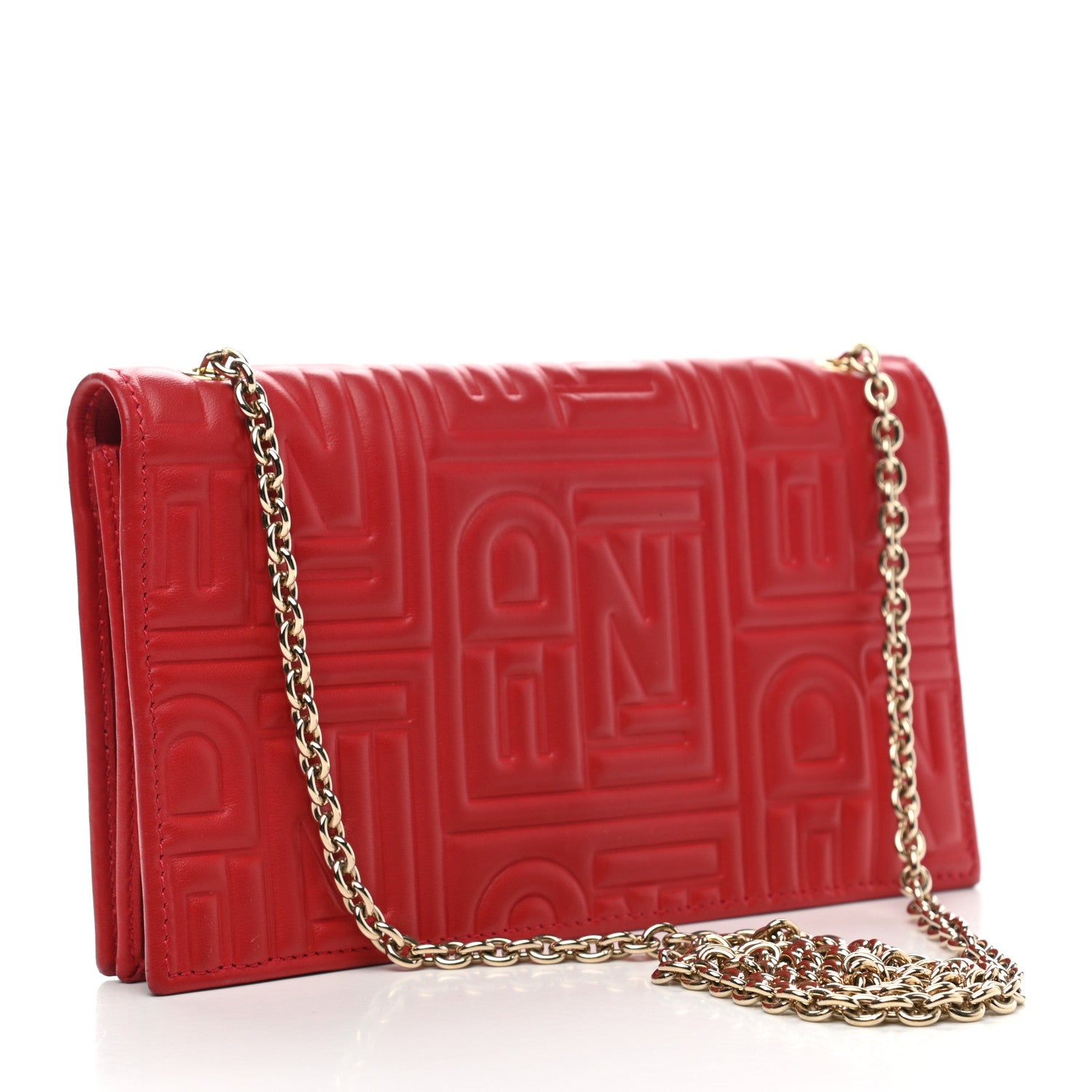 Fendi Nappa Logo Embossed Long Wallet on Chain Rosso 3 of 11