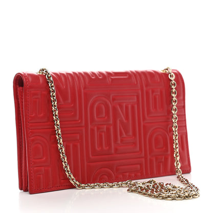 Fendi Nappa Logo Embossed Long Wallet on Chain Rosso 3 of 11