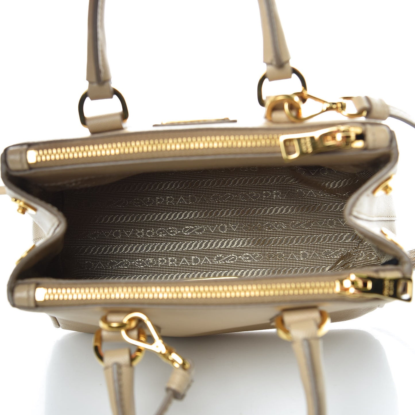 Saffiano Lux Micro Galleria Double Zip Tote Sabbia