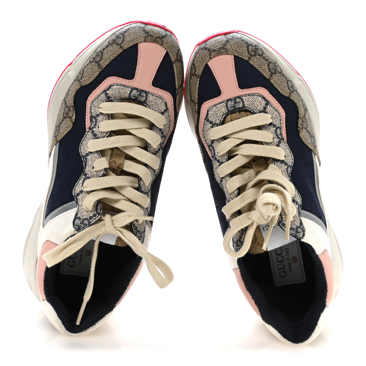 GG Supreme Monogram Mix Monogram Womens Rhyton Sneakers 38 London Blue Beige Pale Pink