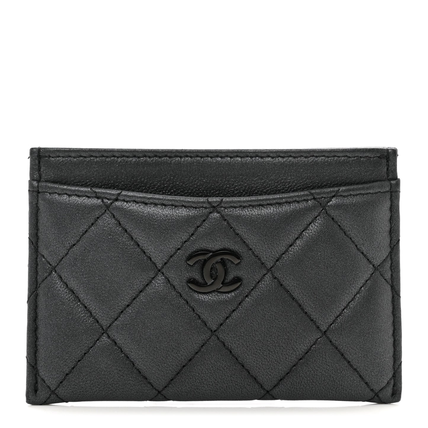 Pearly Lambskin Quilted Card Holder So Black