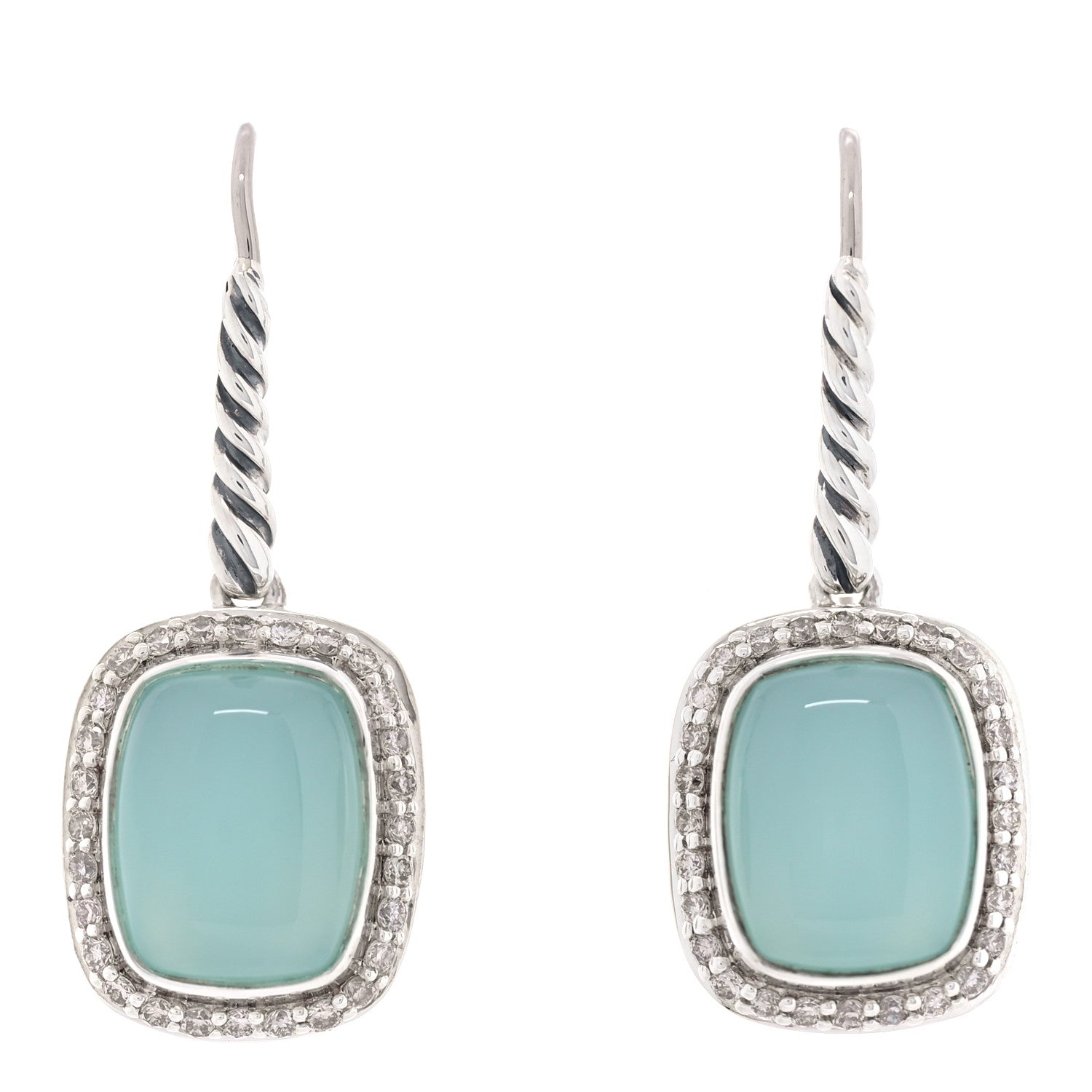 David Yurman Sterling Silver Diamond Blue Chalcedony Noblesse Drop Earrings 1 of 4