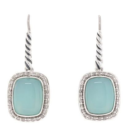 David Yurman Sterling Silver Diamond Blue Chalcedony Noblesse Drop Earrings 1 of 4