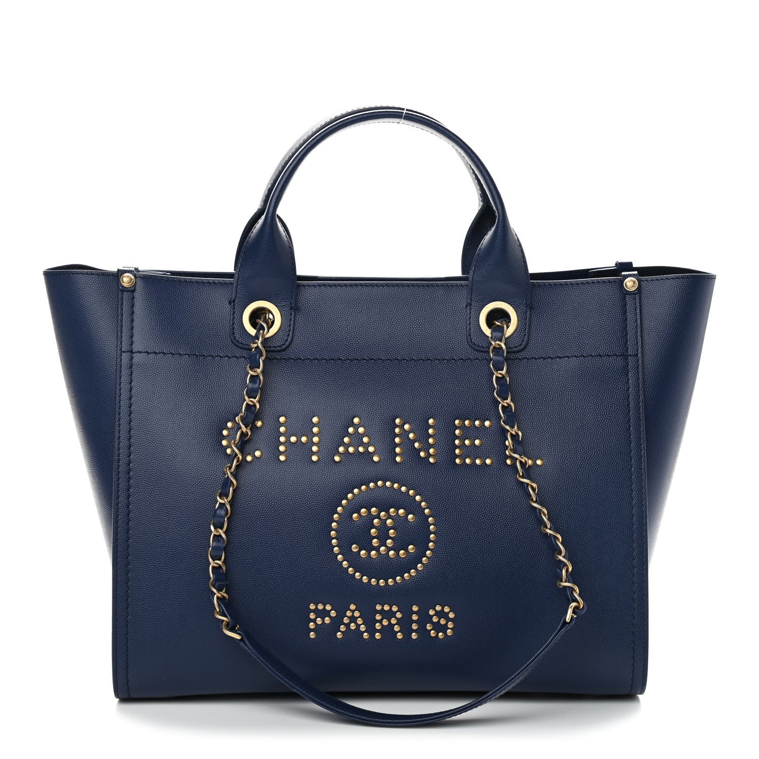 Chanel Caviar Small Studded Deauville Tote Navy 1 of 9