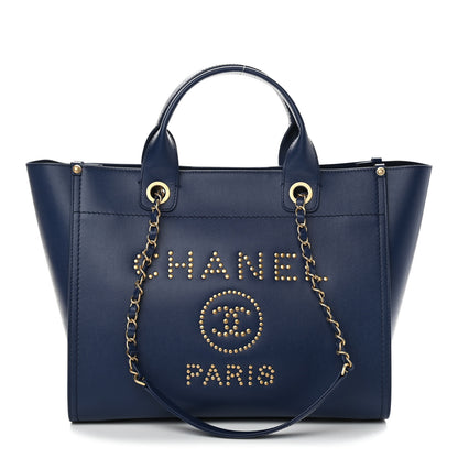 Chanel Caviar Small Studded Deauville Tote Navy 1 of 9