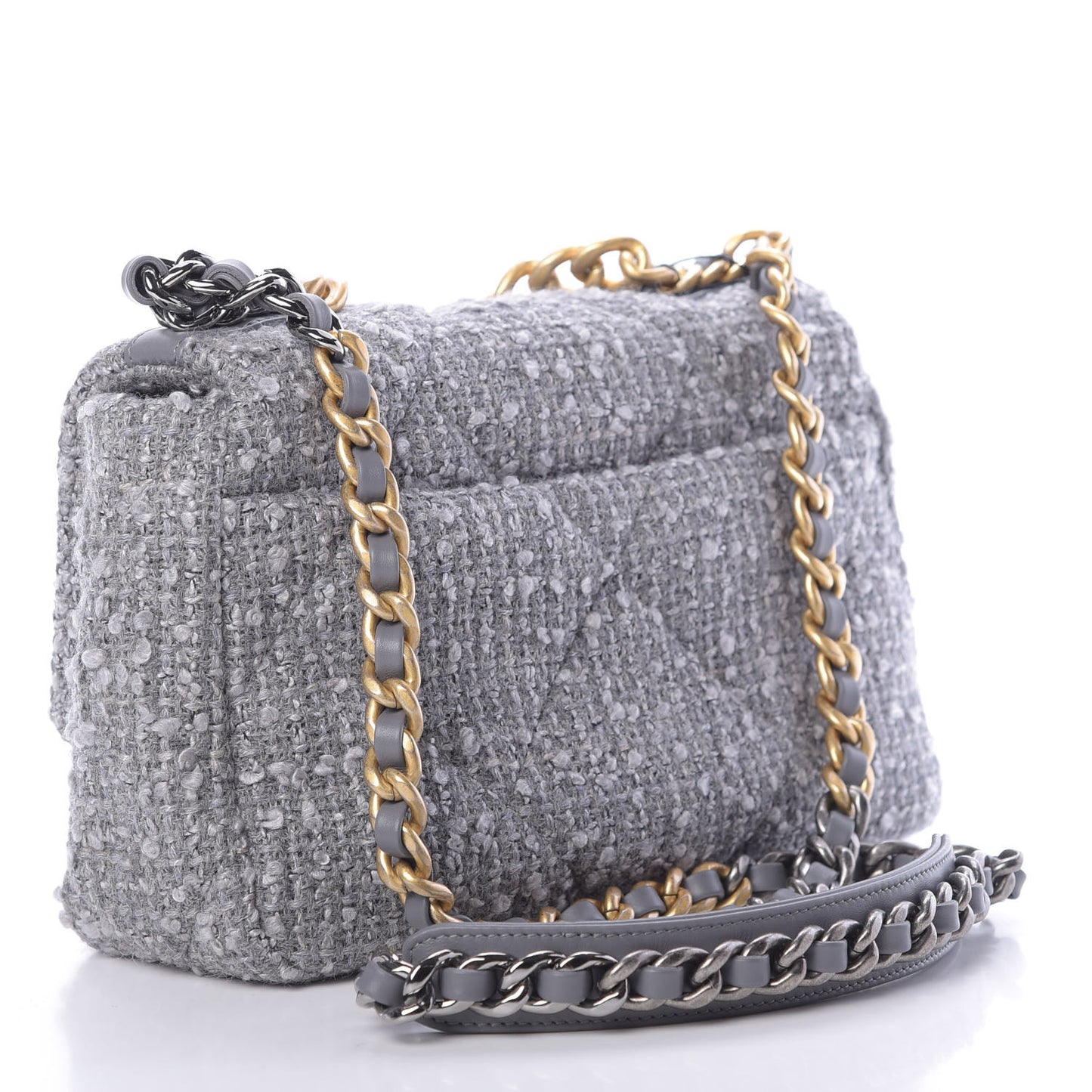 Tweed Quilted Medium Chanel 19 Flap Grey
