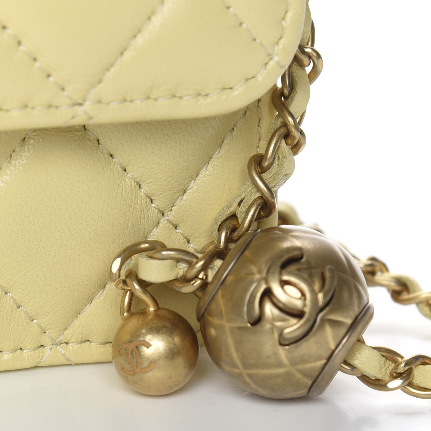 Lambskin Quilted Pearl Crush Clutch With Chain Yellow