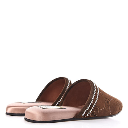 Gucci Velvet GG Monogram Crystal Womens Slippers 38.5 Brown Vintage Cocoa 4 of 9