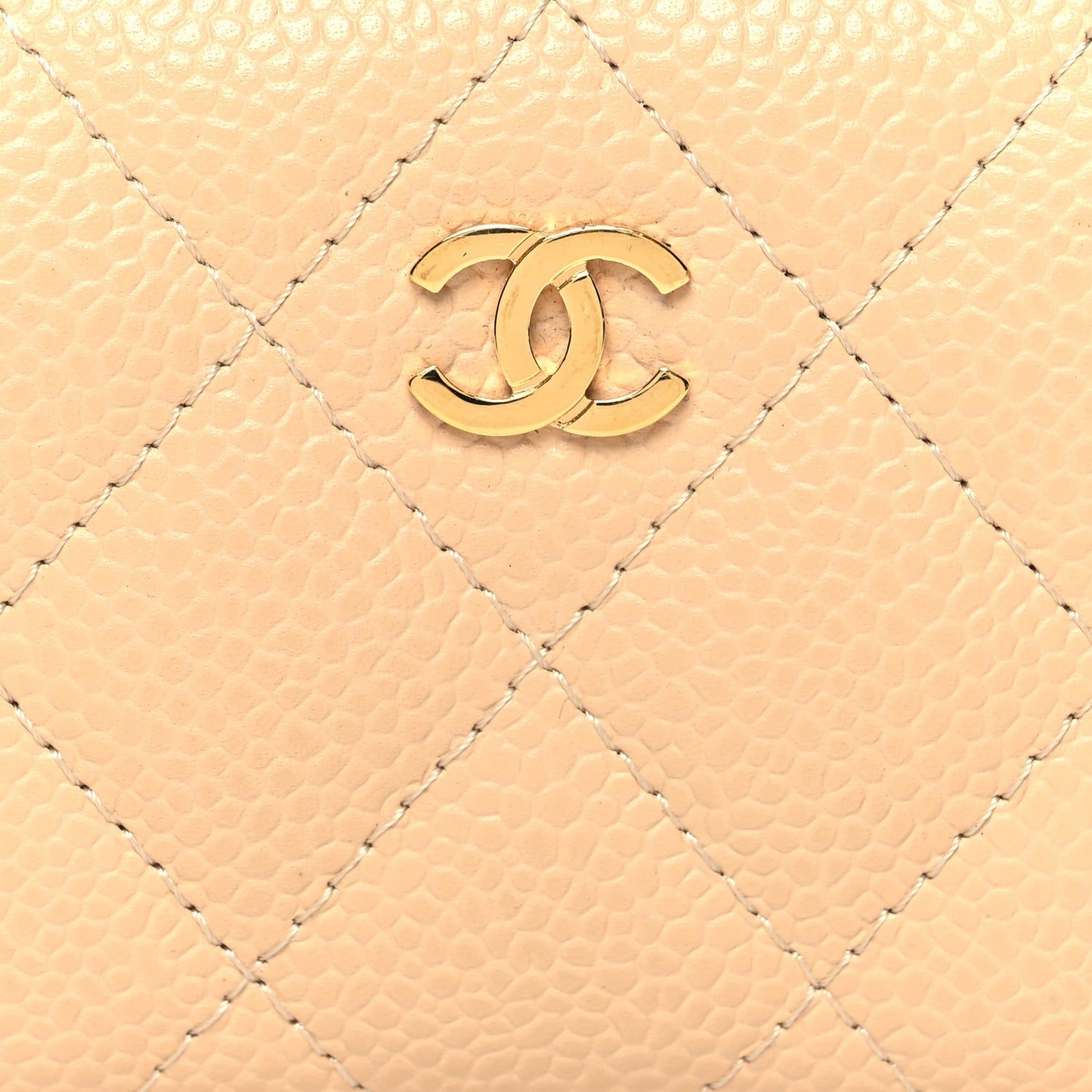 Caviar Quilted Zip Around Coin Purse Beige