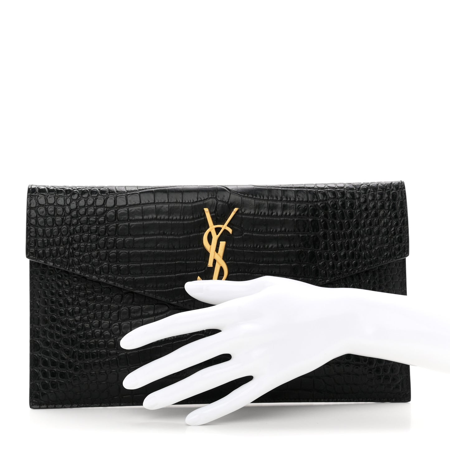 Calfskin Crocodile Embossed Uptown Monogram Pouch Black