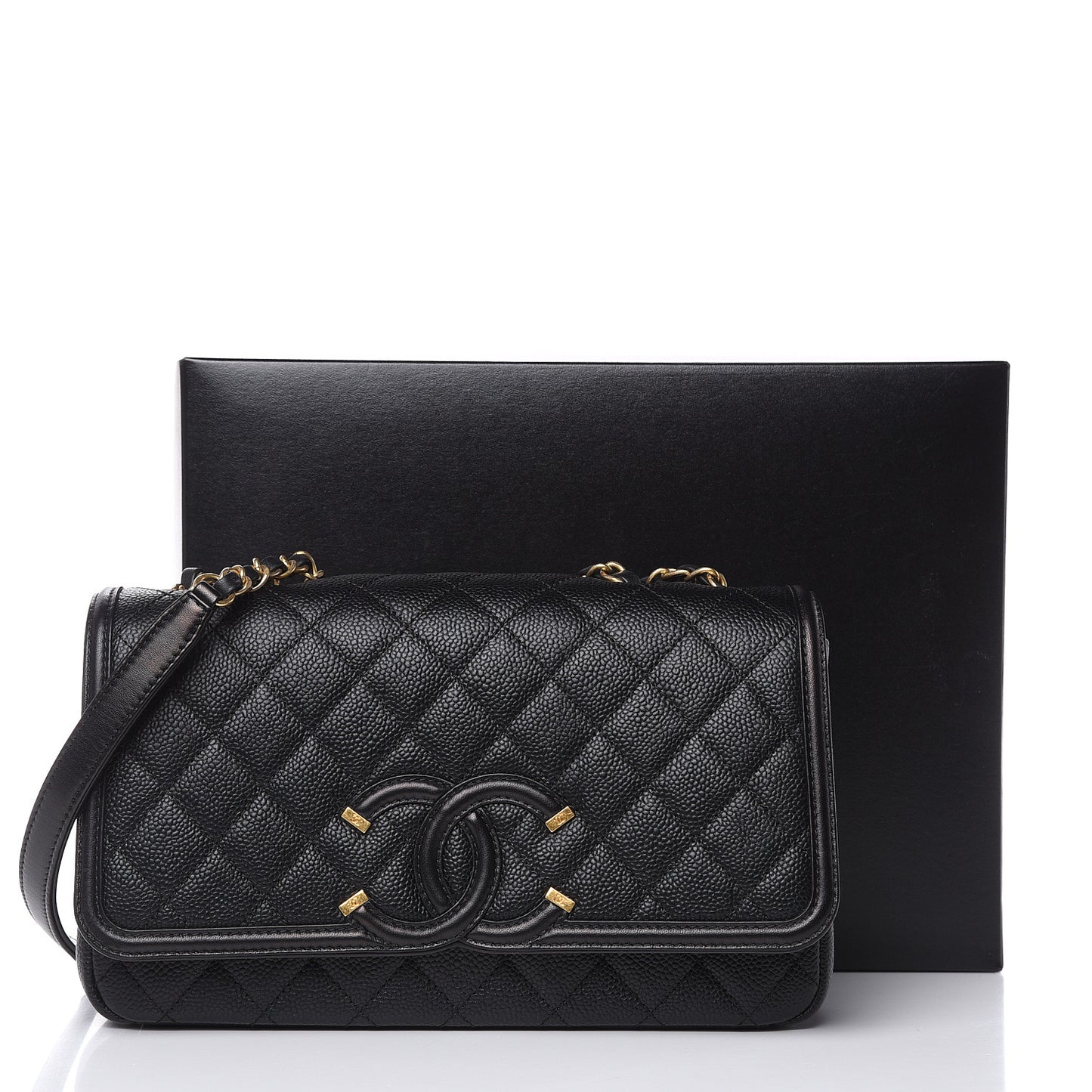 Caviar Quilted Medium CC Filigree Flap Black