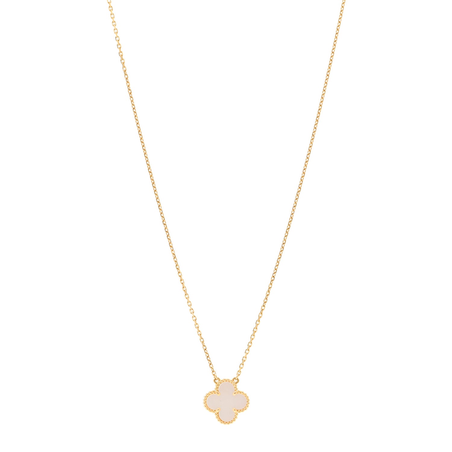 Van Cleef & Arpels 18K Yellow Gold Mother of Pearl Vintage Alhambra Pendant Necklace 1 of 5