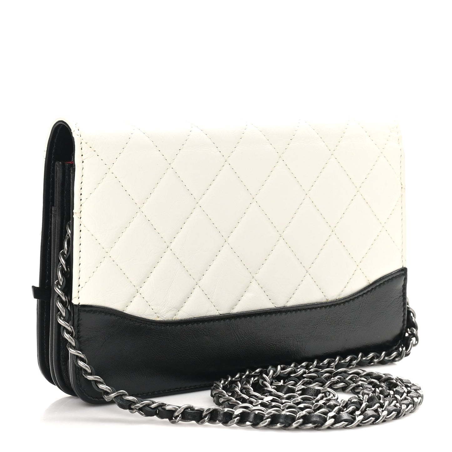 Aged Calfskin Quilted Gabrielle Wallet On Chain WOC White Black