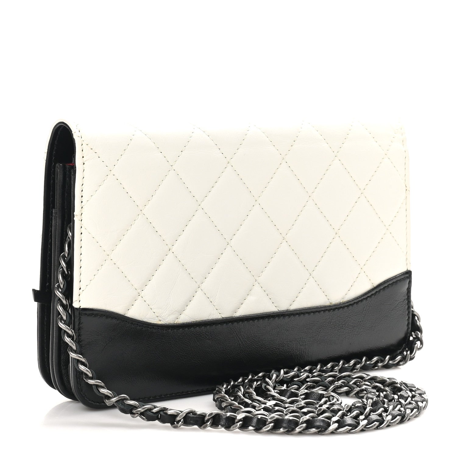 Chanel Aged Calfskin Quilted Gabrielle Wallet On Chain WOC White Black 3 of 11