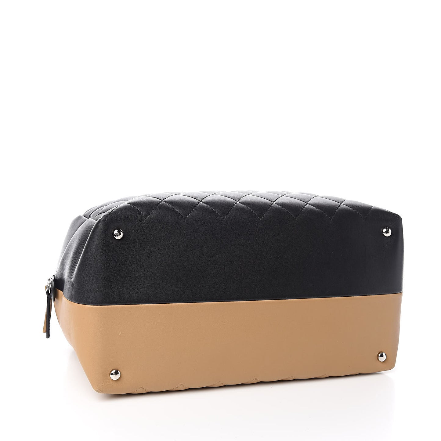 Calfskin Quilted Bi-Color Feather Weight Bowling Bag Black Beige
