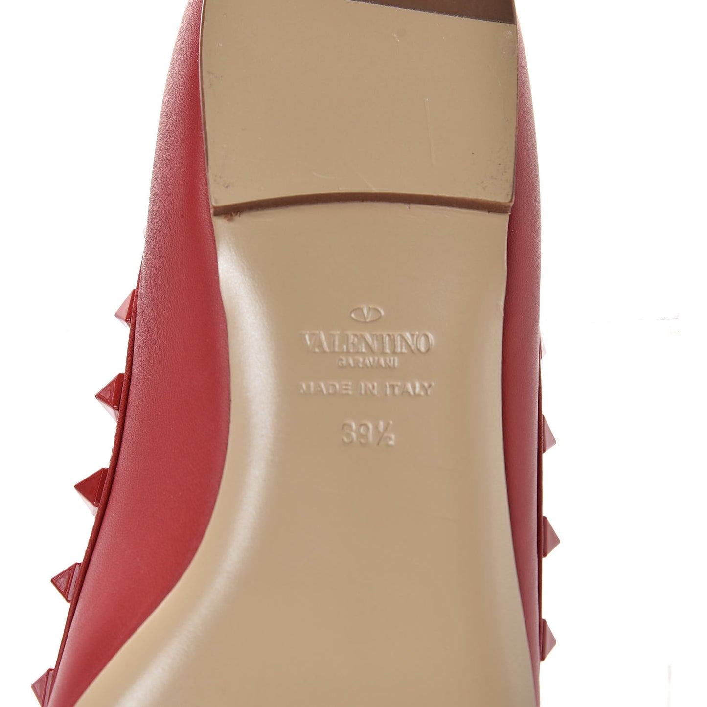 Calfskin Lacquered Monochrome Rockstud Ballerina Flats 39.5 Rosso Valentino