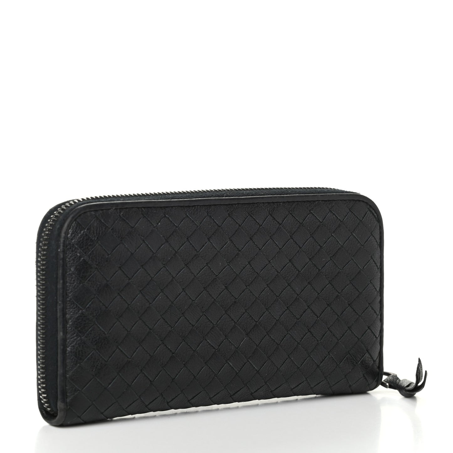 Goatskin Intrecciato Zip Around Wallet Black