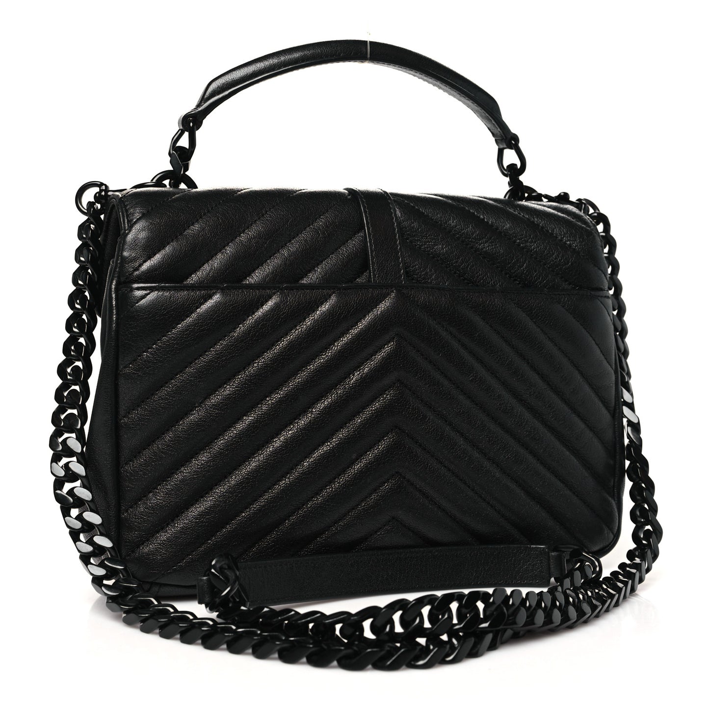 Sheepskin Matelasse Chevron Monogram Monochrome Medium College Bag Black