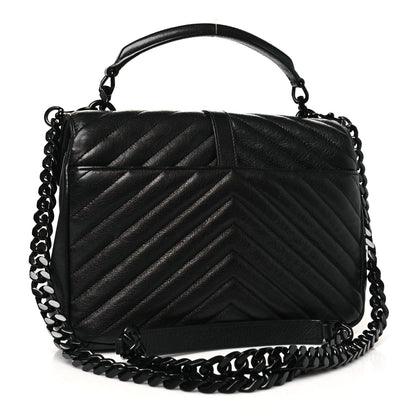 Saint Laurent Sheepskin Matelasse Chevron Monogram Monochrome Medium College Bag Black 3 of 11