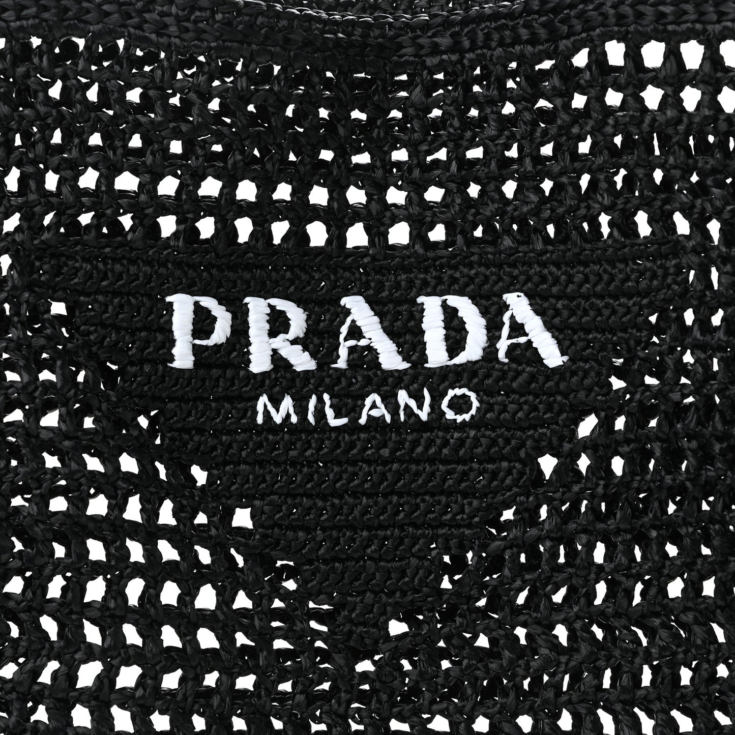 Yarn Raffia Effect Crochet Logo Embroidered Tote Bag Black