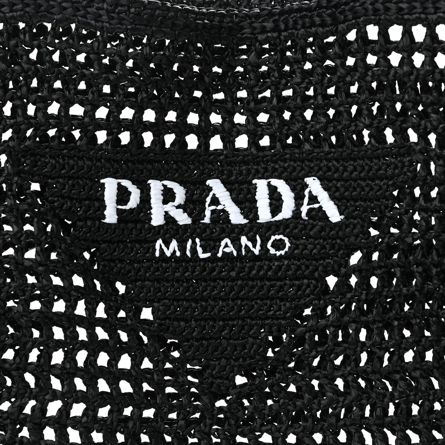 Prada Yarn Raffia Effect Crochet Logo Embroidered Tote Bag Black 7 of 10