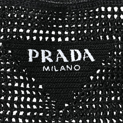 Prada Yarn Raffia Effect Crochet Logo Embroidered Tote Bag Black 7 of 10