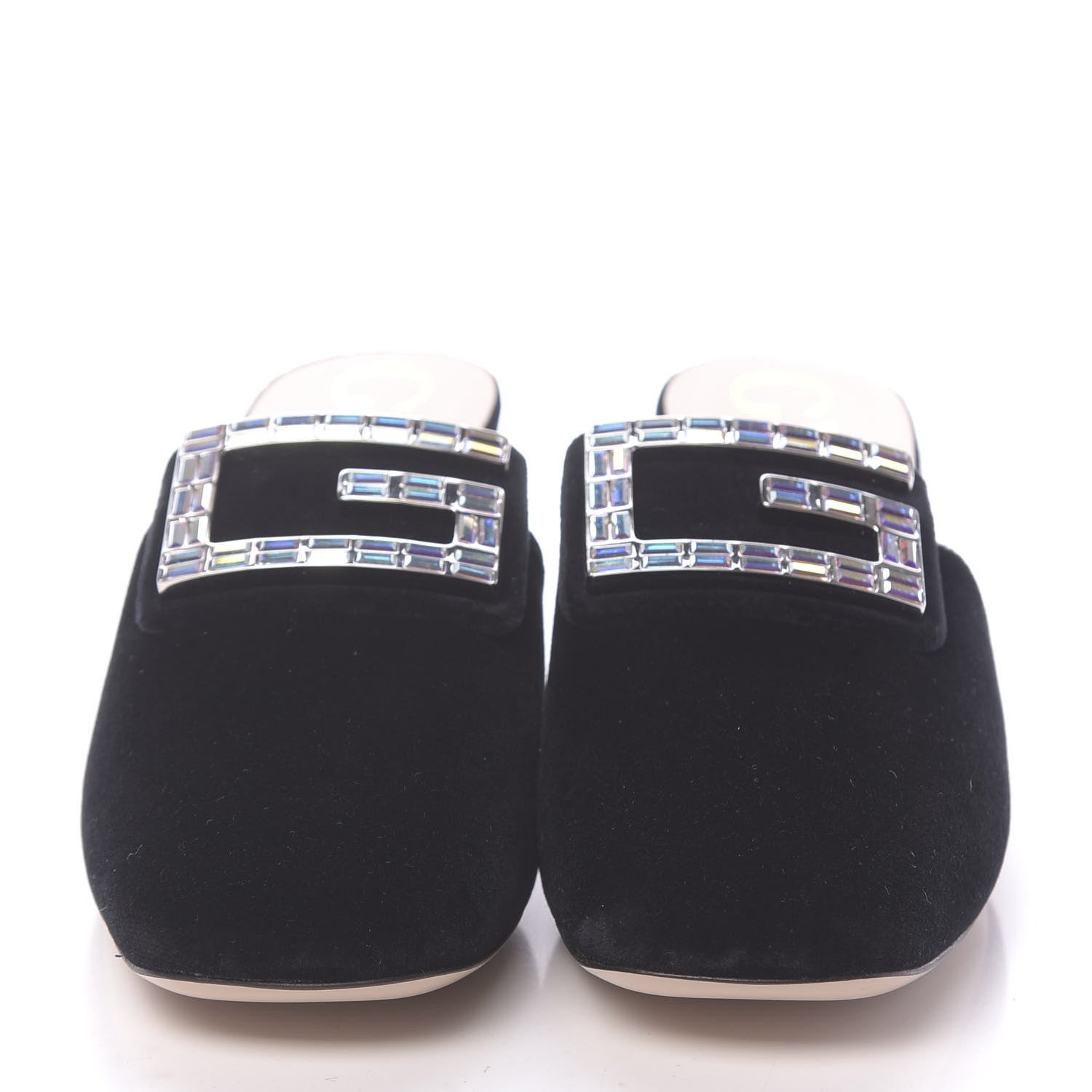 Gucci Velvet Crystal Square G Madelyn Mules 37.5 Black 2 of 10