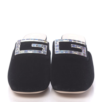 Gucci Velvet Crystal Square G Madelyn Mules 37.5 Black 2 of 10